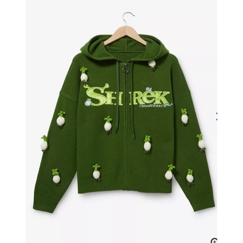 Shrek Logo 3D Onion Knit Zip Hoodie Dreamworks Sweater Women's M Exclusive NEW
